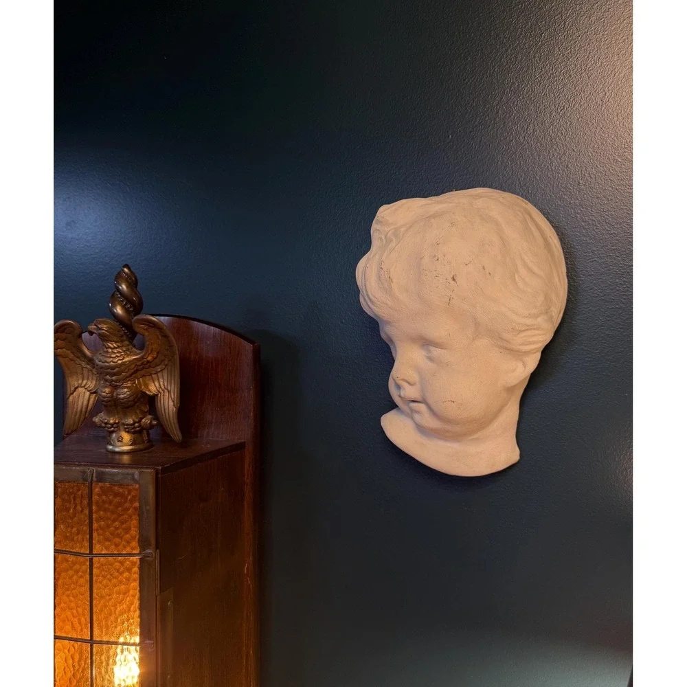 Vintage Chalkware Wall Bust, Child‎ — 10.5″, Plaster Sculpture, c. 1940s–50s